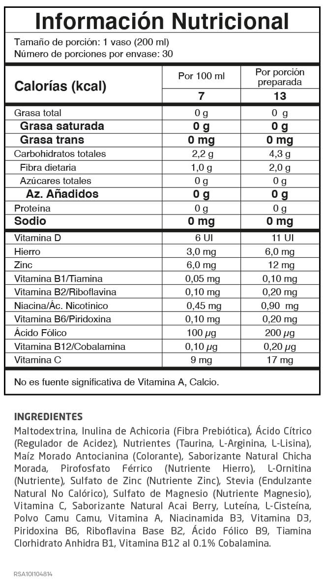 Vitaenergía · 30 · Tabla nutricional oficial Colombia