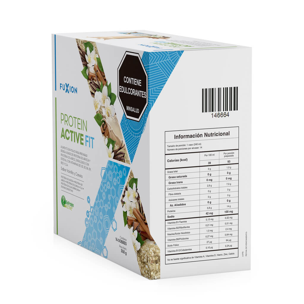 PROTEIN ACTIVE FIT · Vainilla y Canela · Reverso y composición