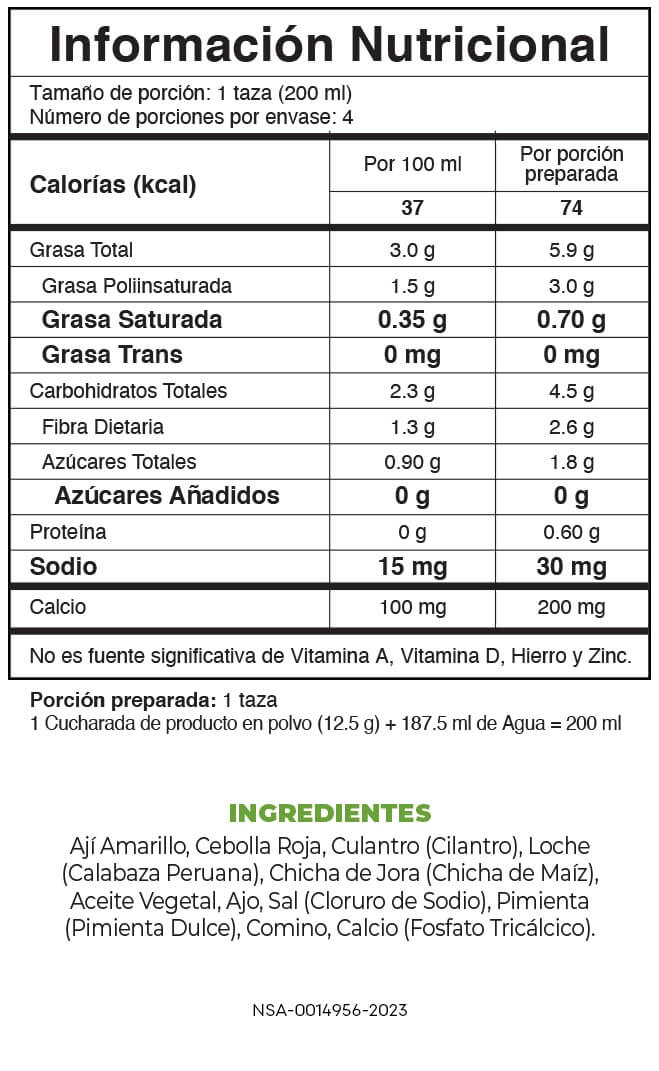 BASE CULINARIA VERDE · 50 g · Tabla nutricional oficial Colombia