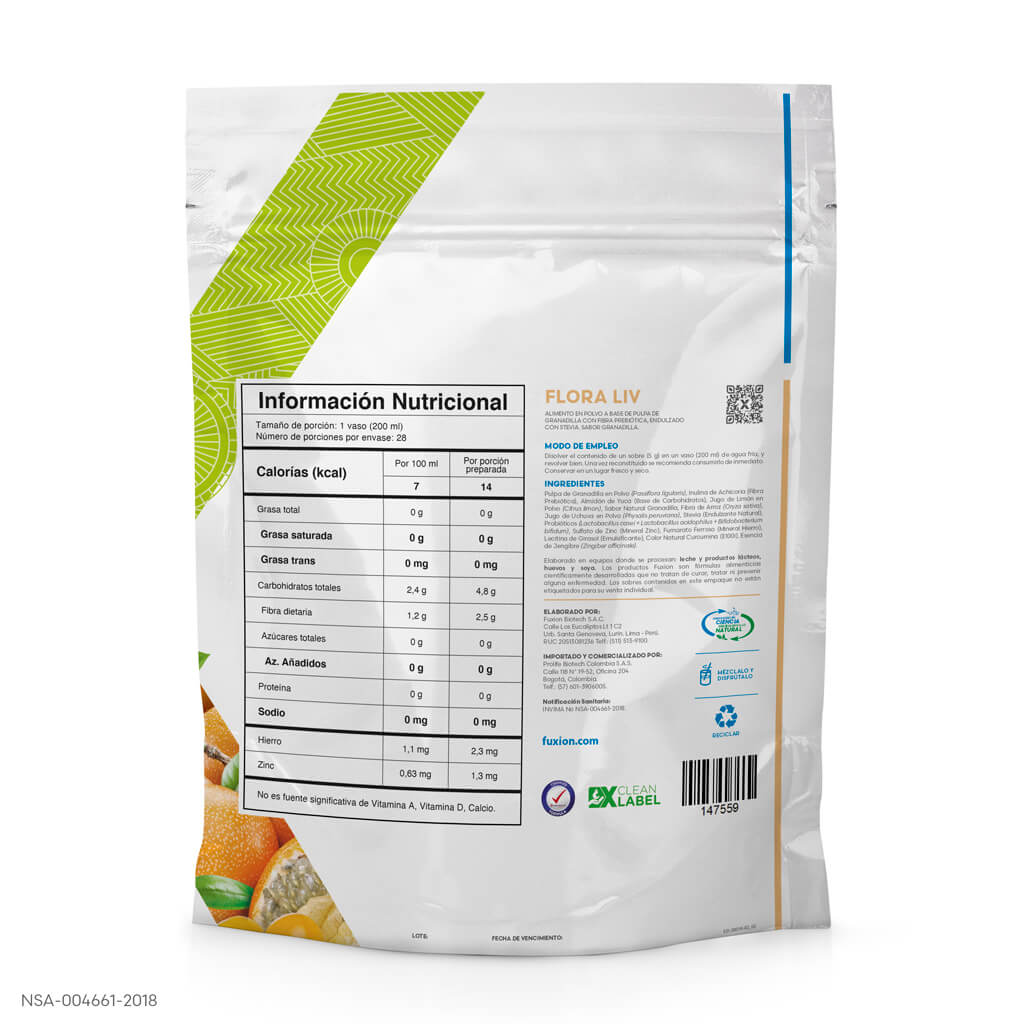 Flora Liv · 28 días · Reverso y composición